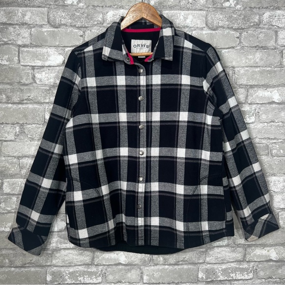 Orvis Women's Large Flannel Plaid Shacket Jacket Snap Button Up Fleece Lining - Picture 2 of 12